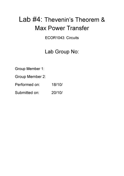 Lab 4 Thevenins Theorem Max Power Transfer Lab 4 Thevenins