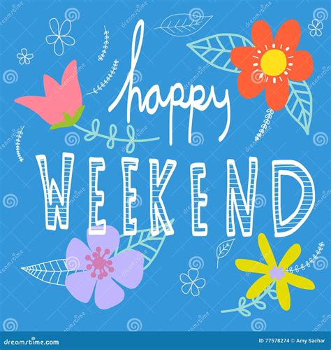 Happy Weekend Word Lettering And Beautiful Flower Stock Illustration