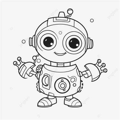 Un Adorable Robot Coloriage Contour Croquis Dessin Vecteur Png Dessin