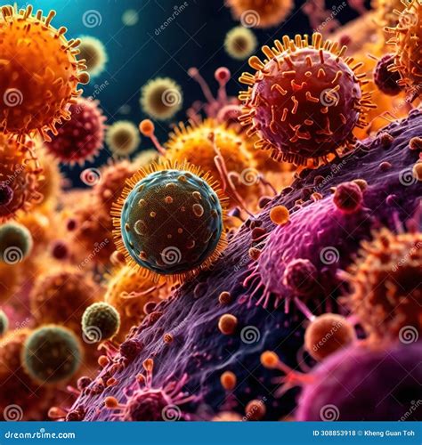 Microscopic Medical Scientific Illustration Of Bacteria Virus And Other