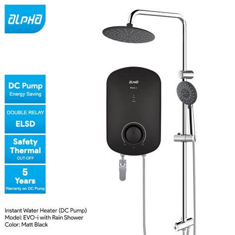 Km Lighting Product Alpha Instant Water Heater With Rain Shower And Dc Pump Evo I Black