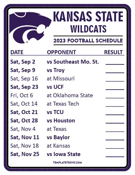 Printable 2023 Kansas State Wildcats Football Schedule