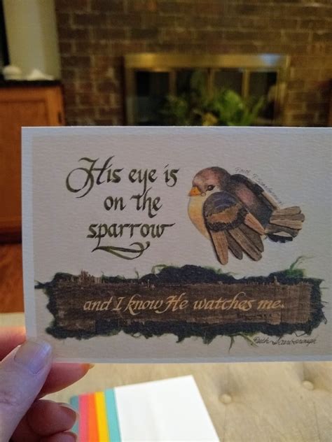 His Eye Is On The Sparrow Calligraphy With Color Pencil Etsy