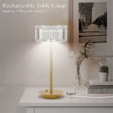 Ralbay Dimmable Crystal Table Lamp Gold Rechargeable Battery Operated