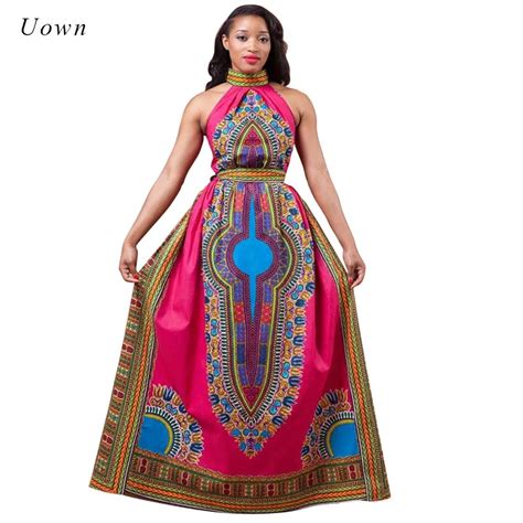 African Print Maxi Dress Women Fashion Style Totem Pattern Halter Evening Attire Long Dashiki