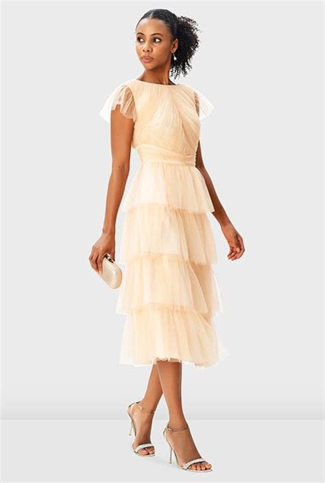 Shop Ruffle Tier Sheer Mesh Dress Eshakti