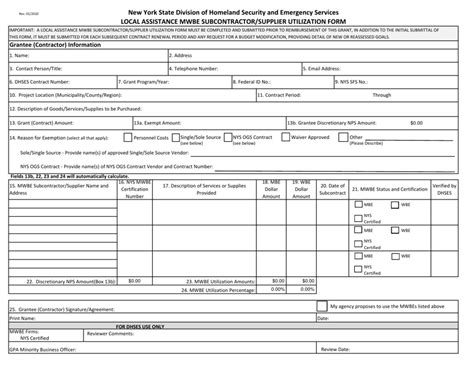 New York Local Assistance Mwbe Subcontractor Supplier Utilization Form