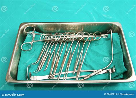 Set Of Surgical Instrument On Sterile Tray Stock Image Image Of Blade