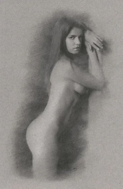 Female Nude Original Drawing Charcoal Fine Art Realism Naked Woman No