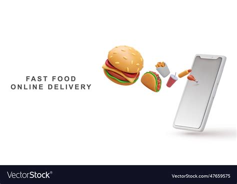 3d Realistic Fast Food Online Delivery On White Vector Image