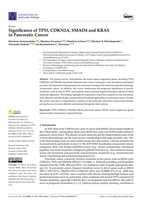 Pdf Significance Of Tp53 Cdkn2a Smad4 And Kras In Pancreatic Cancer