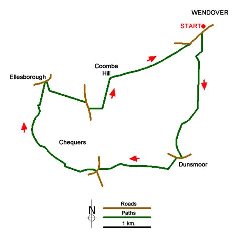 Chequers And Coombe Hill From Wendover Walk Route Map