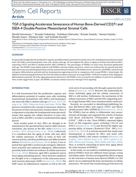 PDF TGF β Signaling Accelerates Senescence of Human Bone Derived