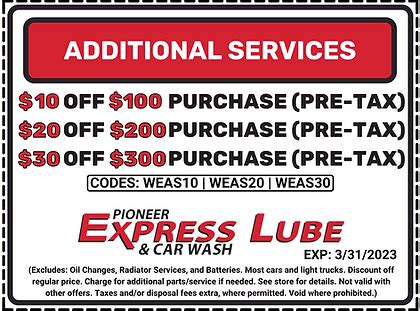 Oil Change Coupons | Pioneer Express Lube & Car Wash