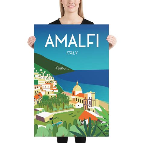 Amalfi Travel Poster Of Amalfi Coast Italy Italian Wall Etsy