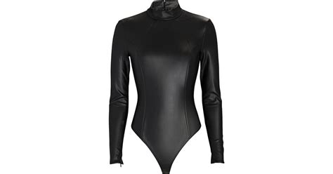 Wolford X Amina Muaddi Vegan Leather Turtleneck Bodysuit In Black Lyst