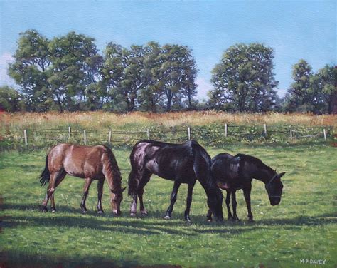 Three Horses In Field Painting By Martin Davey