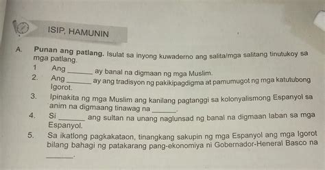 Punan Ang Patlang Isulat Sa Iyong Kwaderno Salita Mga Salitang