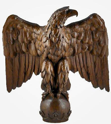 Rare Large Th C American Well Executed Carved Oak Full Sized Eagle