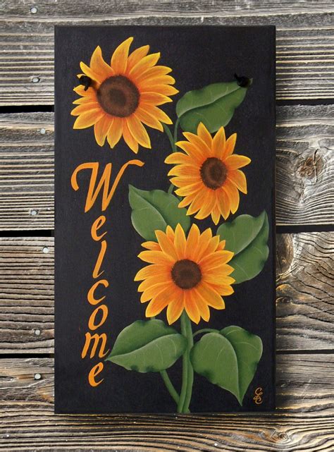 Sunflower Welcome Sign Custom Hand Painted Sign