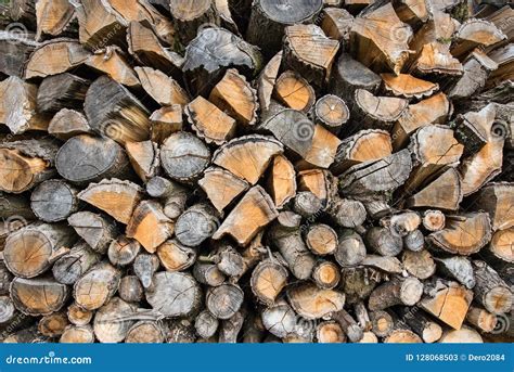 Heap Of Chopped Oak Firewood Preparation To Winter Season Stock Image