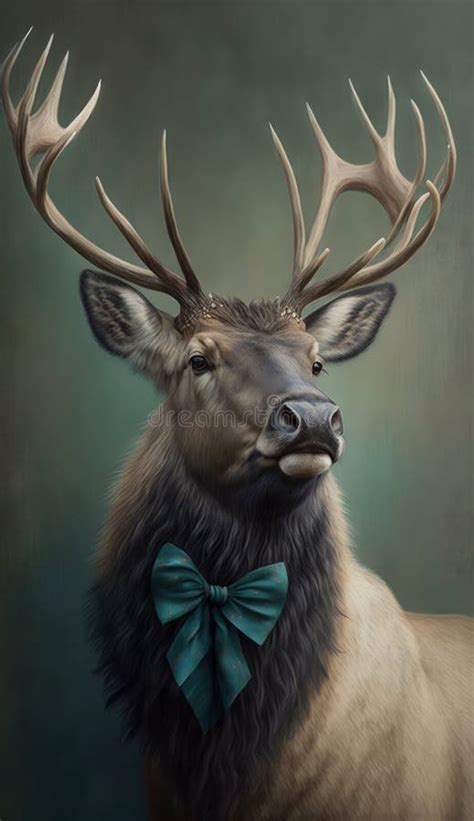 Realistic Portrait Illustration Art Showcasing Cute Elk Wearing Bow Tie