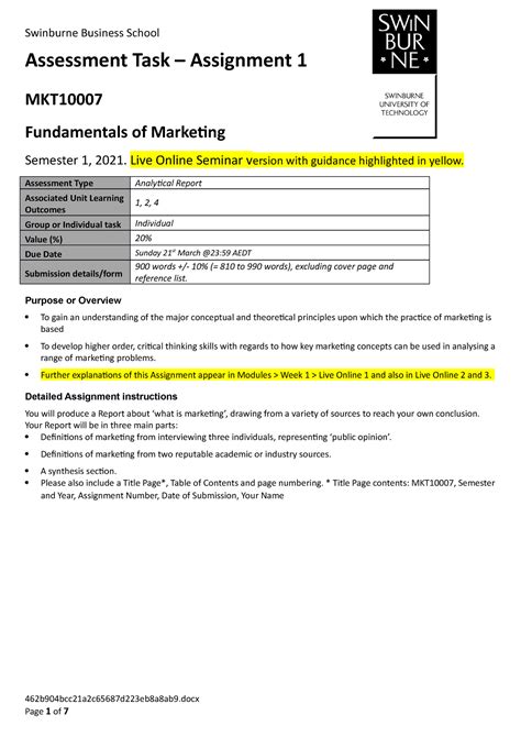 Mkt10007 S121 Assignment 1 250221 Live Online Version Fundamental Of