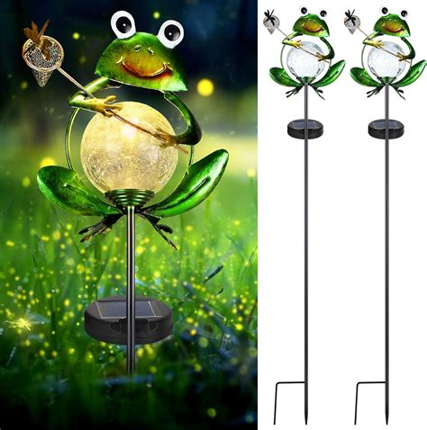 2 Pieces Garden Solar Frog Lights Outdoor Decor Metal Frog Solar Stake