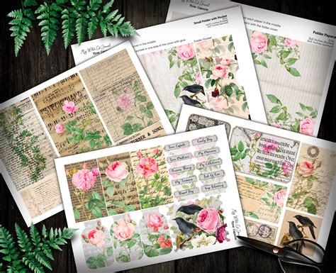 Junk Journal Folding Folio Floral Collage Sheets Ephemera Etsy