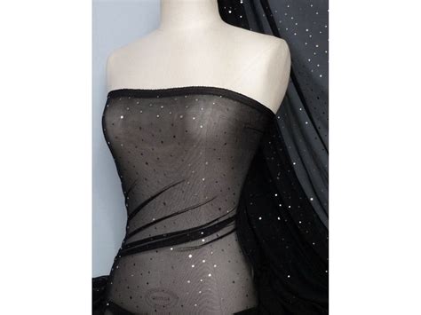 Power Mesh 4 Way Stretch Silver Sequins Fabric Black Q1379 Bkslv