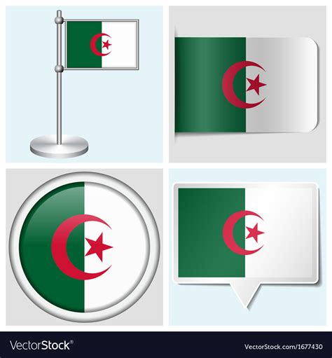 Algeria Flag Sticker Button Label Flagstaff Vector Image