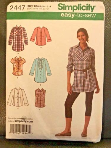 SIMPLICITY MISSES Assorted Shirt Blouse Pattern 2447 NEW UnCut Sz 6 14