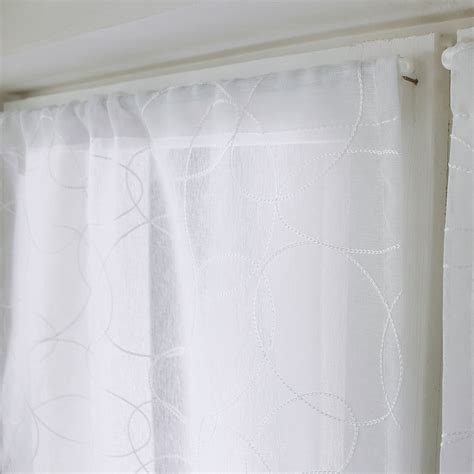 Paire de voilages brodés passe tringle 60 x 160 cm Galet Blanc