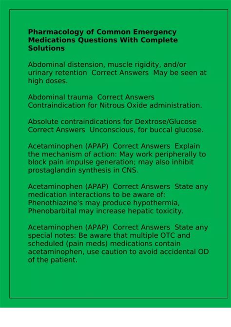 Pharmacology of Common Emergency Medications Questions With Complete