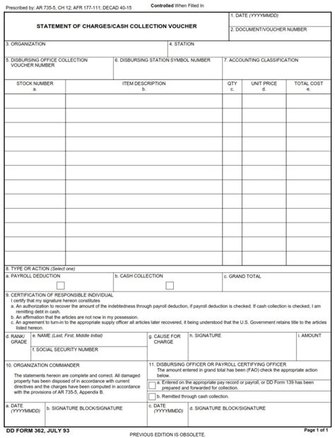 Dd Form Statement Of Charges Cash Collection Voucher Dd Forms