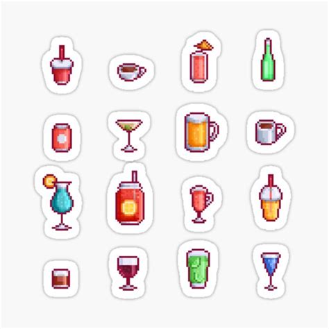 Pixel Art Drinks Sticker For Sale By Unicronpotato Redbubble