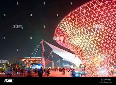 Night View Of Shanghai 2010 World Expo With Chinese Pavilion And Expo