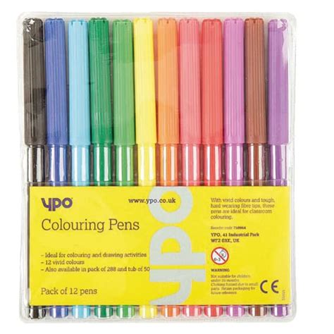 Ypo Medium Colouring Pens 12 Assorted Colours Pack Of 12 Colouring