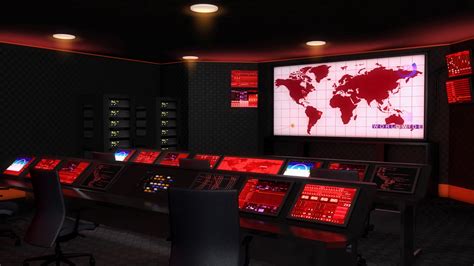 Operation Control Room Command Center Red Lights Motion Background