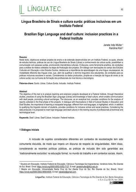 Pdf Língua Brasileira De Sinais E Cultura Surda Práticas Inclusivas