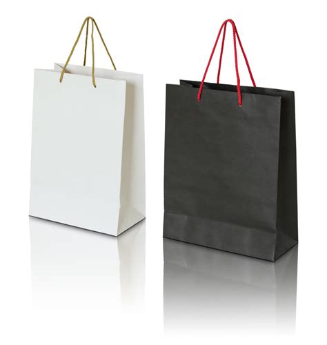 Black And White Paper Bag Isolated With Reflect Floor For Mockup