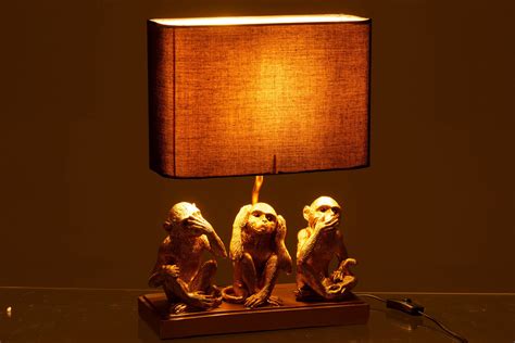 Klassische Schwarz Goldene Tischlampe Trio Affen Jolipa Monkey Poly