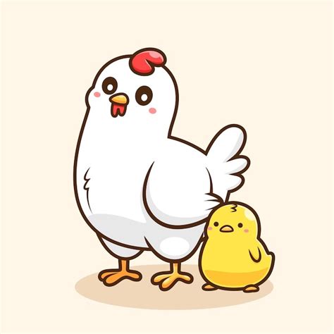 Mignons personnage mère maman poulet et bébé poulet drôles mignons