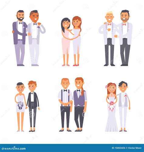 Insieme Di Vettore Delle Coppie Del Gay Di Nozze Illustrazione Vettoriale Illustrazione Di
