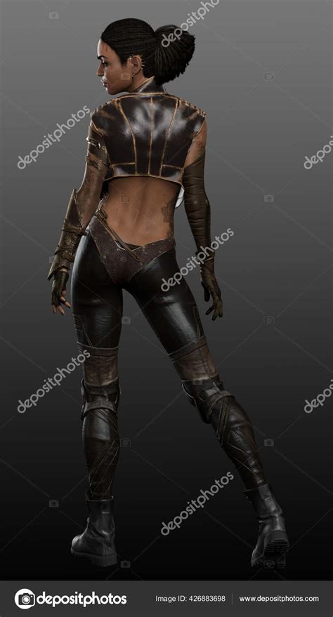 Urban Fantasy Woman Poc Sci Dystopian Woman Brown Leather Stock Photo