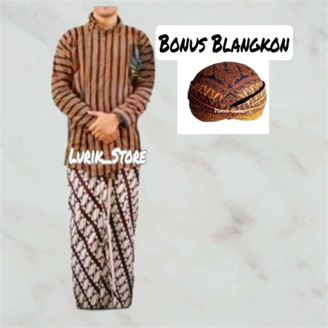 Jual Setelan Pakaian Adat Jawa Sorjan Lurik Baju Lurik Bonus Blangkon