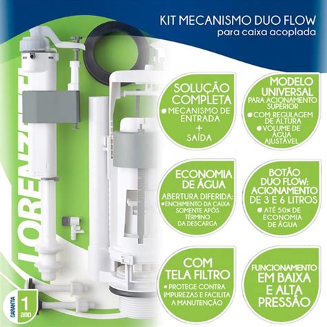 Kit Mecanismo Duo Flow De Descarga Caixa Acoplada Lorenzetti