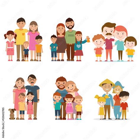 A Set Of Happy Families Vector Illustration Vector De Stock Adobe Stock