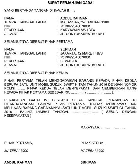 Detail Contoh Surat Perjanjian Gadai Tanah Koleksi Nomer