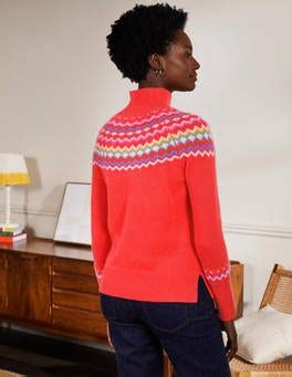 Anna Kaschmirpullover Korallenrosa Fair Isle Muster Boden De